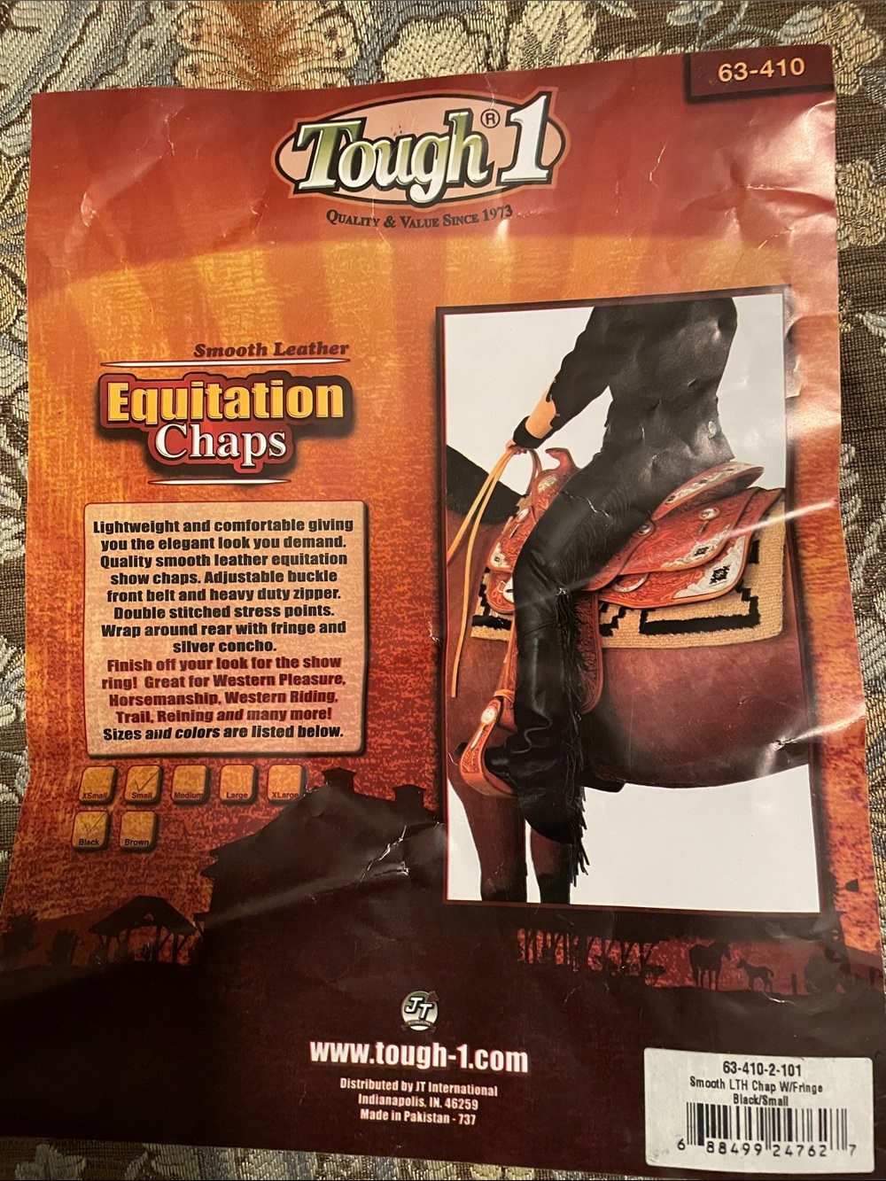 Women's Black Smooth Leather Equitation Chaps with fringe